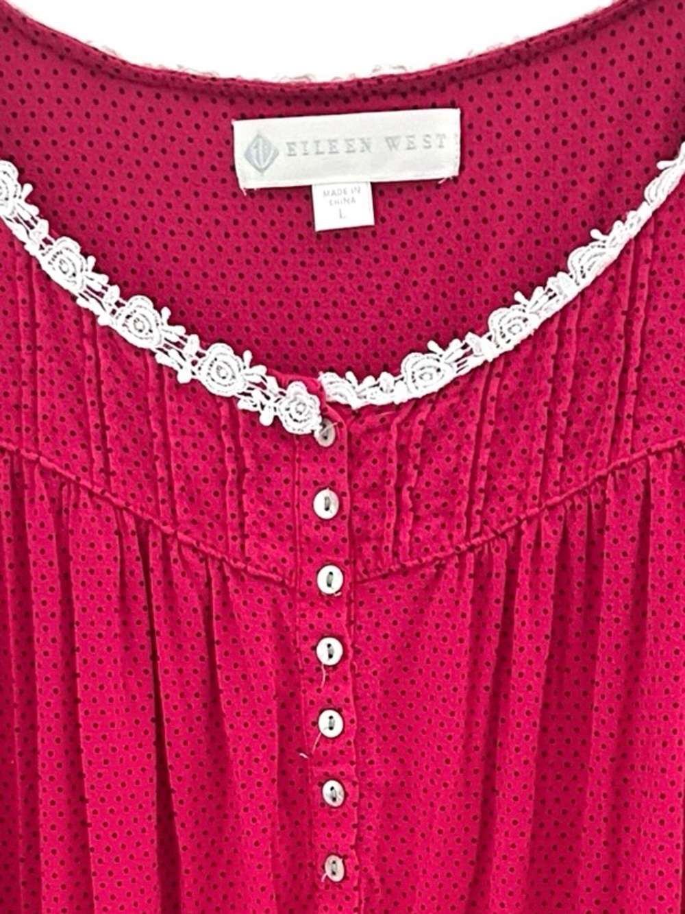 Eileen West Long Magenta Polka Dot Long Sleeve Nightgown Size Large - Picture 8 of 10